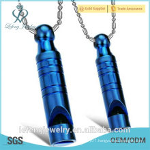 Cool design jewelry blue whistle stainless steel couples necklace